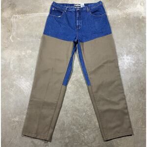 Columbia Two Tone Denim Canvas Work Pants Brown Blue 36x33 (Tag 38x34)